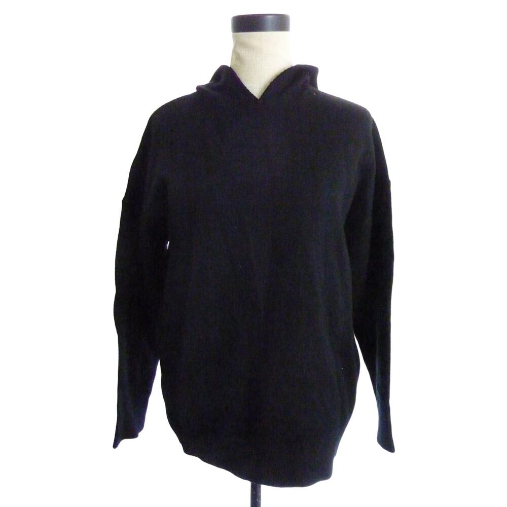 Zara Womens Black Boxy Hooded Pullover Sweater Size S Oversized High Neck Knit